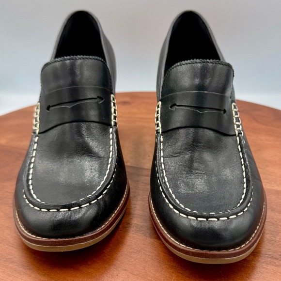 Sperry Seaport Penny Loafer Pumps Black Leather Block Heel STS86538 Womens 8.5 - Picture 3 of 13